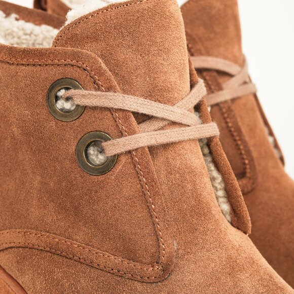 See by Chloe Ethel Brown Shearling-Lined Suede Wedge Desert Booties - Picture 7 of 10